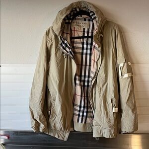 Burberry Beige Hooded Raincoat with Classic Check Lining